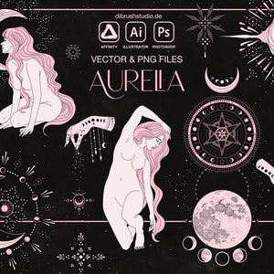 Aurelia - ClipArt & Vector - Magic Hand, Celestial Moon Vector , Zodiac Sign Svg, Witch Svg, Wicca Svg