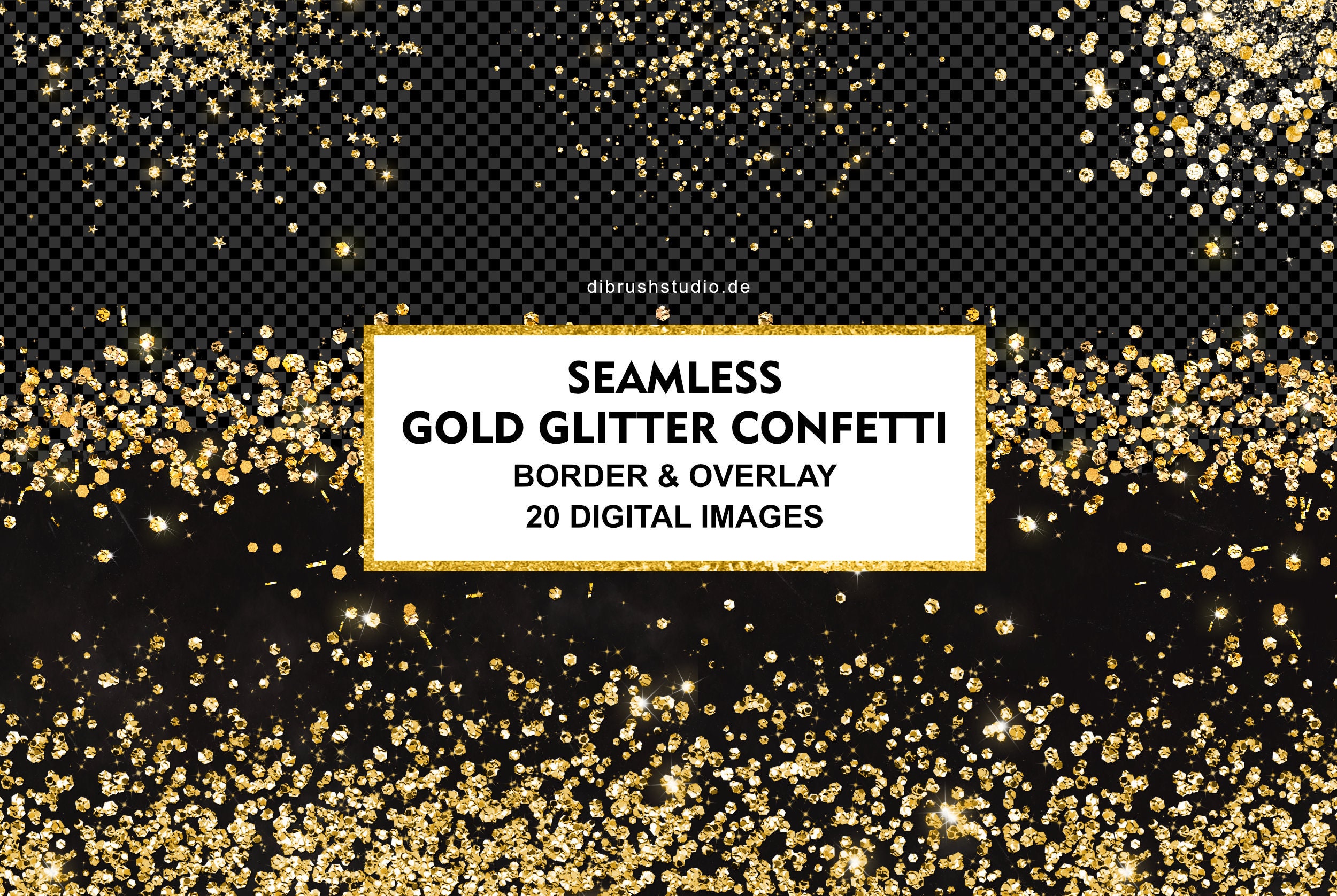 Gold Stars Confetti Borders Pack, Digital Gold Stars Confetti