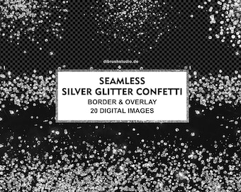 Seamless Silver Glitter Confetti ClipArt - Borders Clip art, Silver Shimmer, Confetti Overlay, Seamless Glitter Texture, COMMERCIAL USE