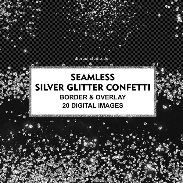 ClipArt di coriandoli glitter argento senza soluzione di continuità - Clipart bordi, glitter argento, sovrapposizione di coriandoli, texture glitter senza soluzione di continuità, USO COMMERCIALE