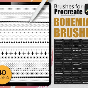 40 Procreate Brushes - Bohemian Lines Hand Drawn Geometric Tattoo Stamp Borders Doodle Pattern Brush Decorative Lines