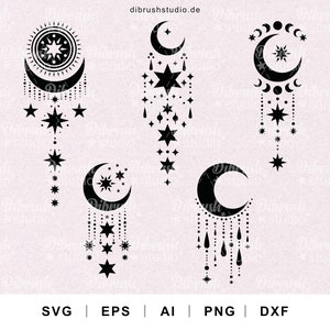 Phases de la lune SVG, Croissant de Lune SVG, Diviseur de lune SVG, Diviseur céleste SVG, SVG mystique, Witchy SVG, Cricut