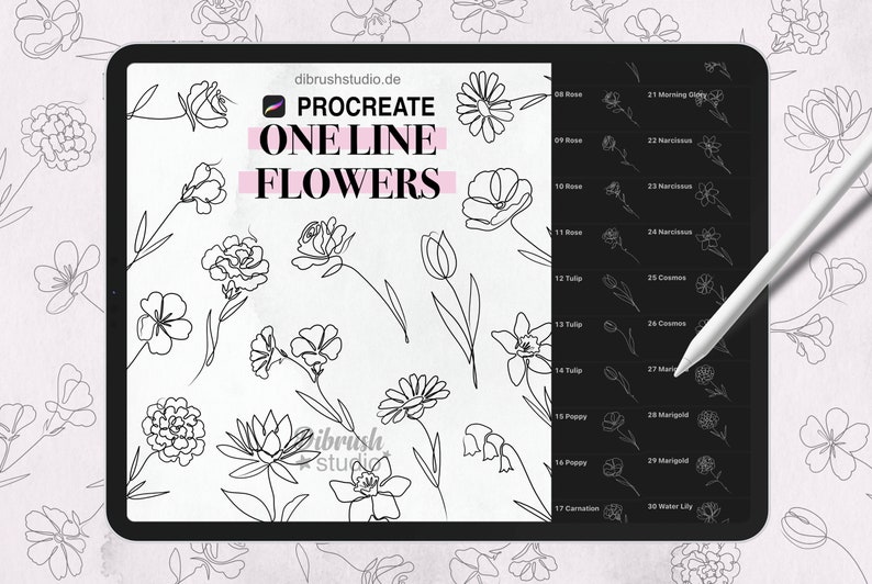 Procreate ∙ One Line Flowers Tattoo Fineline Stamps ∙ Birth Flowers ∙ ...