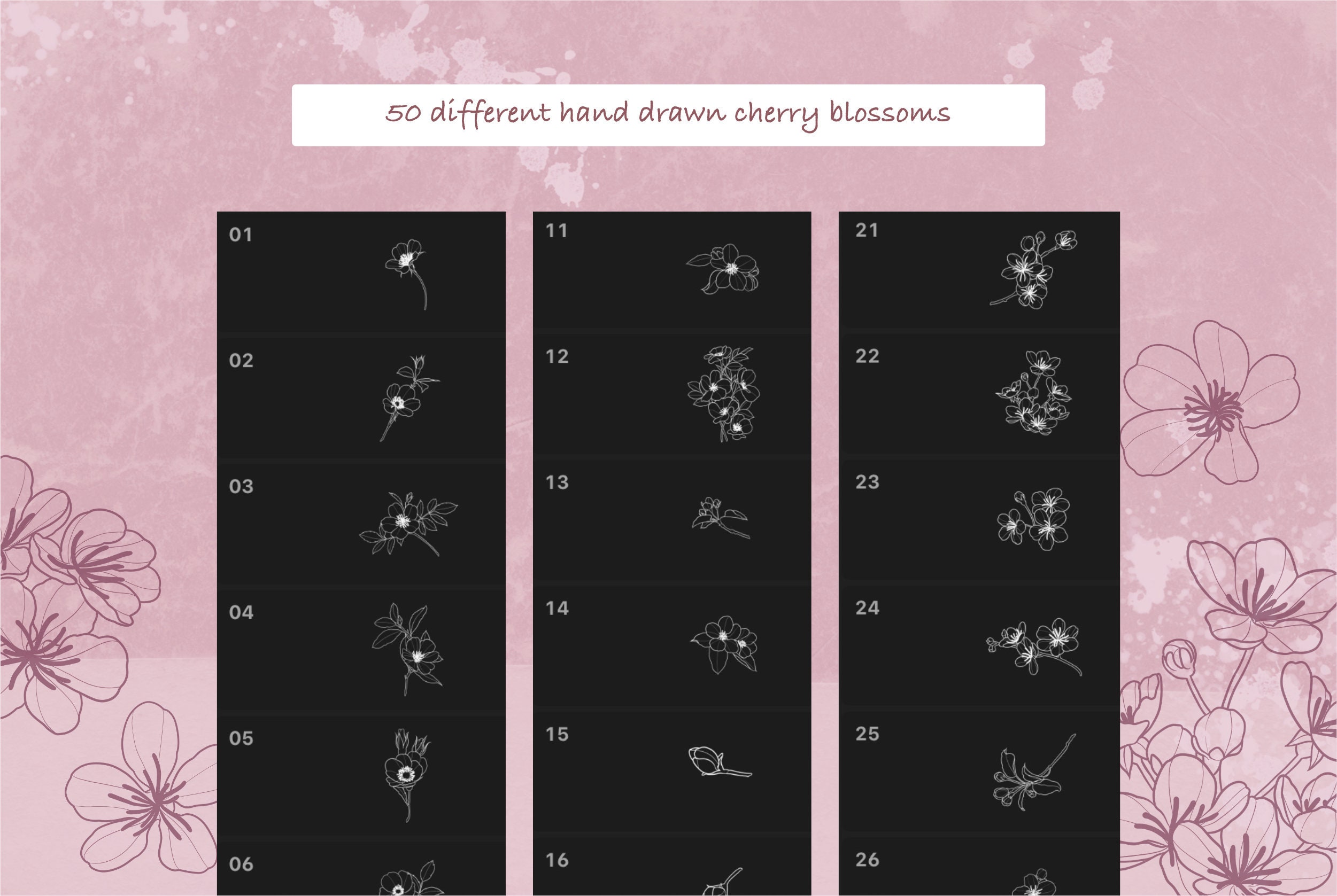 50 Procreate Brushes - Cherry Blossom Tattoo Set - Stamp Template ...