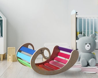 Wooden Rainbow Montessori Rocker for Toddlers, Rocking Toy for Toddlers, Activity Toys for Toddlers, Waldorf Toys, Balance Toys for Kids