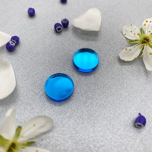 Blue Acrylic Round Stud Earrings: Geometric Surgical Steel Posts