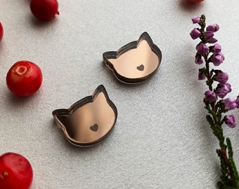 Cat Earrings, Cat heads Earrings, Cute Earrings, Stud Earrings, Small stud Earrings, Animal Earrings, Brown earrings, Cat Lover, Cat Stuff