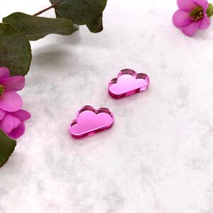Pink Cloud Stud Earrings: Acrylic Mirror, Surgical Steel