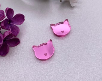 Cat Earrings, Cat heads Earrings, Cute Earrings, Stud Earrings, Small stud Earrings, Animal Earrings, Pink earrings