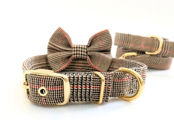 Tweed Style Dog Collar with Brass Fixings, Handmade in Cornwall / uk