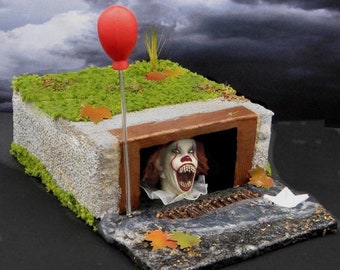 PENNYWISE CLOWN IT Diorama~Sewer Scene~Evil Horror~Stephen King~Halloween~Haunted House~Bates Mansion~Red Balloon