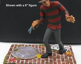 Freddy Krueger Figure & Custom Diorama~Nightmare On Elm Street~1/12 and 1/10 scale~6 inches and 7 inches~Wooden Sewer Scene~DA Clayton