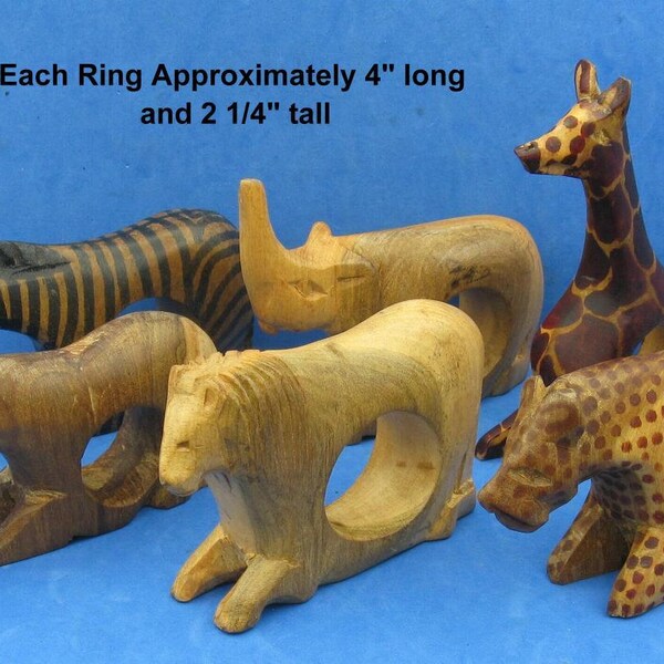 Beautiful Hand Carved Wooden AFRICAN NAPKIN RINGS~Carved Wood African Napkin Rings~Folk~Animal Napkin Rings~Safari~African Art~Jungle~Kenya