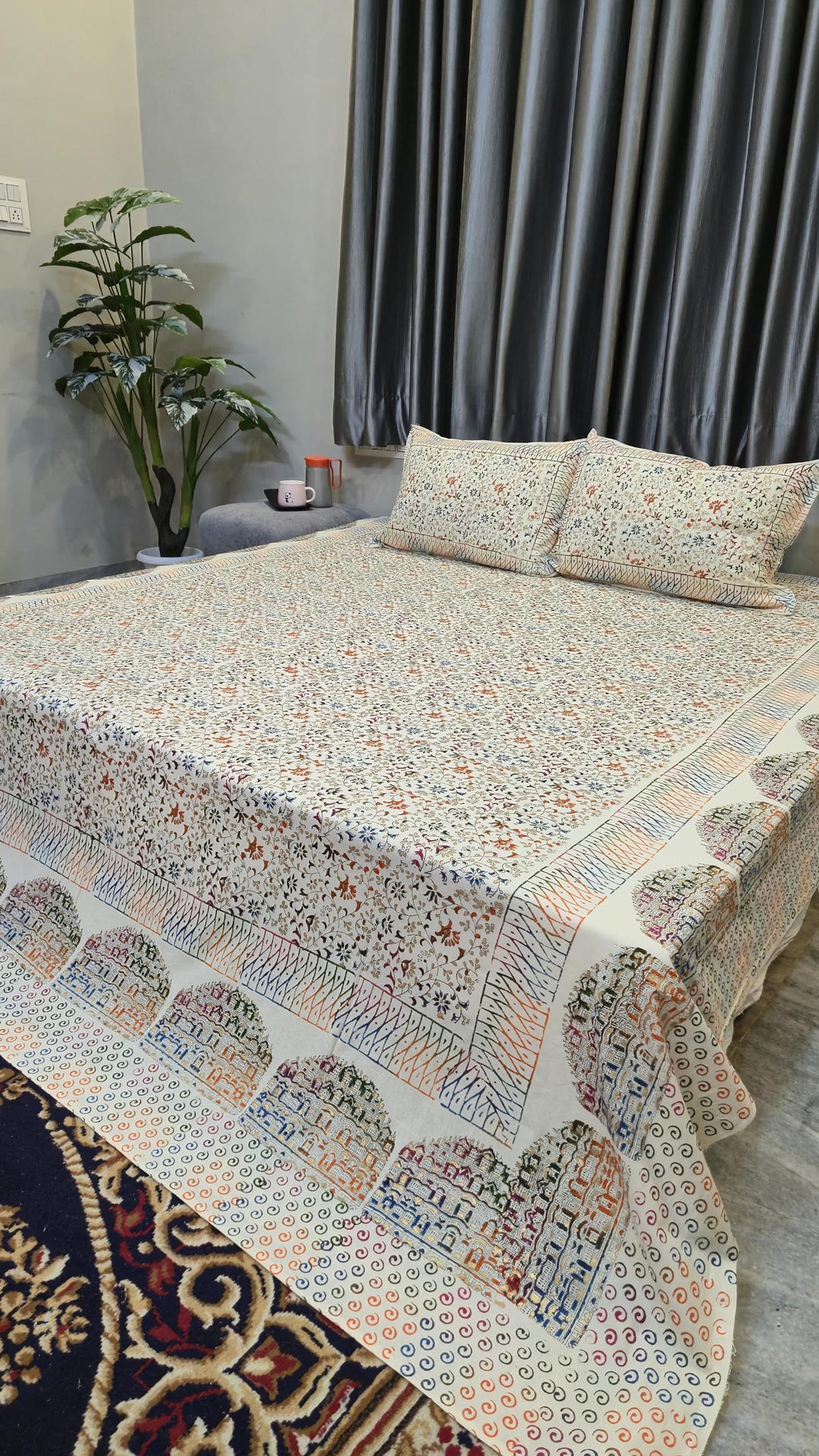 Indian Hand Block Print Bed Sheet/queen Size Cotton Bed Sheet/bed Cover ...