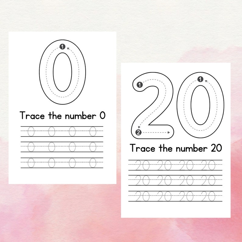 20 Number Tracing Worksheets, Traceable Numbers, Preschool Worksheets ...
