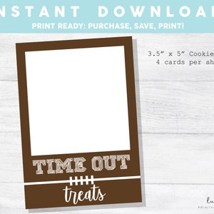 Football Cookie Card, Superbowl Cookie Card, Time Out Treats, Touchdown Treats, Printable Mini Cookie Card