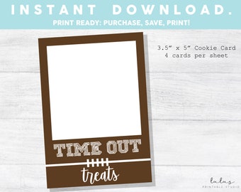 Voetbalkoekjeskaart, Superbowl-koekjeskaart, time-outtraktaties, touchdowntraktaties, afdrukbare minikoekjeskaart