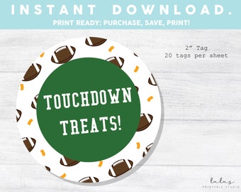 Voetbal RONDE tag, Superbowl RONDE tag, Touchdown Treats, Voetbalfeest, Afdrukbare Cookie Tag