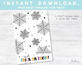 Trick or Treat Halloween Cookie Card, Spinnenwebben Cookie Card, Halloween Cookie Card