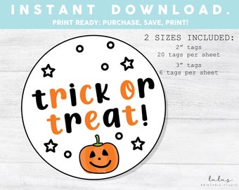 Trick or Treat Printable Tag, Trick or Treat Cookie Tag, Halloween Printable Tags, Pumpkin, Stars, Trick or Treat, Cookie Tags
