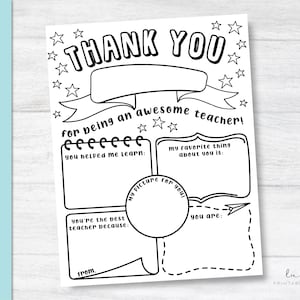 Teacher Appreciation Letter, Thank You Teacher Coloring Page, Virtual Teacher Appreciation Letter, Thank you Letter, Coloring Page