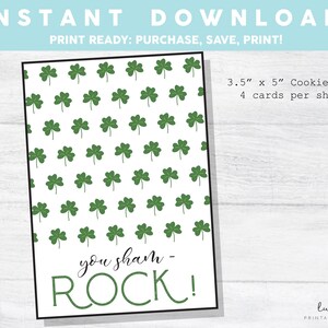 Druckbare Mini-Plätzchen-Karte 3,5 "X 5" Happy St. Patty's Day Cookie-Karte, Sie Sham-Rock-Plätzchenverpackung Mini-Plätzchen
