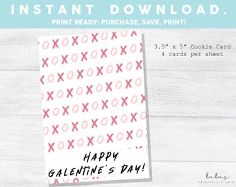 Afdrukbare Mini Cookie Card- 3,5 "x 5" Happy Valentine's Day Happy Galentine's Day Cookie Packaging Mini Cookies Knuffels & Kusjes
