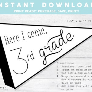 First Day of School Flag Printable, First Day of 3rd Grade Sign, Pennant, School Sign, School Pennant, 3rd Grade Sign