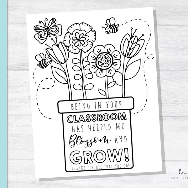 Teacher Appreciation Letter, Thank You Teacher Coloring Page, Thank you Letter, Coloring Page, Thanks for helping me Grow