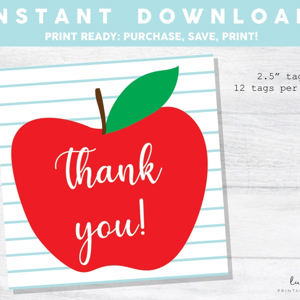 Teacher Appreciation Gift Tag, Teacher Appreciation Week, Thank You Tag, Teacher Gift Tag, Teacher Apple Tag, Teacher Cookie Tag