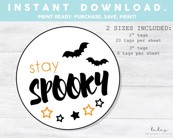 Stay Spooky Printable Tags, Halloween Gift Tags, Spooky, Bats, Stars, Happy Halloween, Cookie Tags, Cupcake Toppers