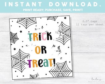 Trick or Treat Printable Tags, Halloween Gift Tags, Trick or Treat, Happy Halloween, Cookie Tags, Cupcake Toppers