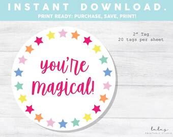 Valentine Cookie Tag, je bent magische RONDE TAG, afdrukbare Cookie Tag, Instant Download, Valentine Tag