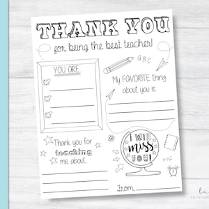 Leraar waardering brief, dank u leraar kleurplaat, dank u brief, kleurplaat, digitale download afdrukbaar