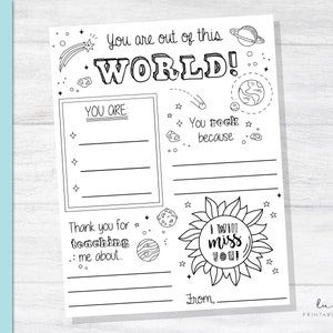 You're Out of this World Teacher Appreciation Letter, Thank You Teacher Coloring Page, Space, Coloring Page, Digital Download Printable