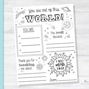 Carta de agradecimiento para maestros "Eres de otro mundo", página para colorear "Gracias, maestro", espacio, página para colorear, descarga digital imprimible
