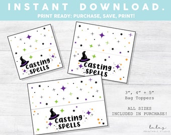 Halloween Witch Treat Candy Goody Bag Topper, Printable Halloween Party Favor Bags, Kids Halloween Trick or Treat Bags, Casting Spells