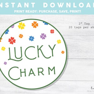 Printable St. Patrick's Day Cookie Tag - Lucky Charm Cookie Tags Irish Tag Goodie tag -2" St. Patty's Day Gift Tag