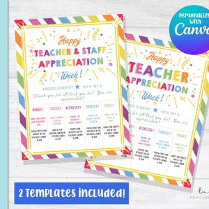 EDITABLE Teacher Appreciation Week Itinerary, Printable Happy Teachers ...