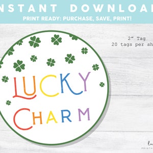 Printable St. Patrick's Day Cookie Tag - Lucky Charm Cookie Tags Shamrock Rainbow Tag Goodie tag -2" St. Patty's Day Gift Tag