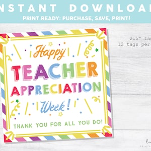 Teacher Appreciation Gift Tag, Teacher Appreciation Week, Thank You Tag, Teacher Gift Tag, Teacher Cookie Tag