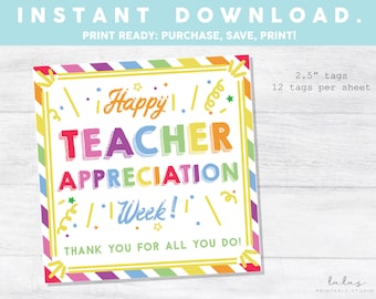 Teacher Appreciation Gift Tag, Teacher Appreciation Week, Thank You Tag, Teacher Gift Tag, Teacher Cookie Tag