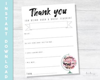 Teacher Appreciation Letter, Thank you Letter for Teacher, Teacher Globe Quote, Thank you Printable, Teacher Appreciation Letter