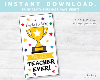 Beste leraar ooit, leraar waardering cadeau tag, leraar cadeau tag, leraar cookie tag, trofee