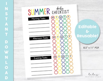 Zomer dagelijkse checklist voor kinderen, dagelijkse klusjes, klusjeschecklist, klusjesschema