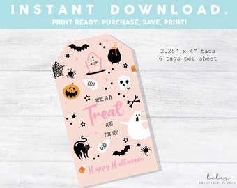 Afdrukbare Halloween-tags, hier is een traktatie speciaal voor jou, Happy Halloween, Cookie Tags, Ghost, Spiderweb, Black Cat