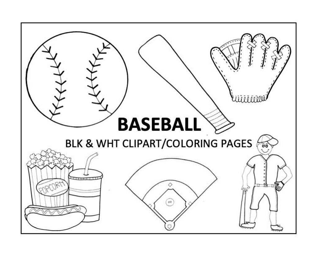 Baseball Coloring Pages / Black & White Clipart, Digital Download, PNG Files Etsy