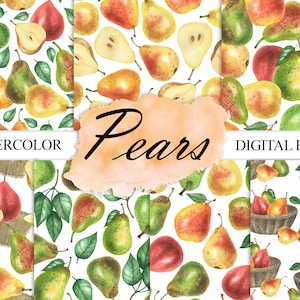 Aquarell Birnen Digitalpapier, Birne nahtlose Muster, Obstpapier, Sommer Digitalpapier, Birnen Drucken Scrapbook JPG 16