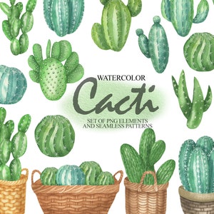 Aquarelle Cactus Clipart, Tropical Desert Exotic Plants In The Pots, Wedding Invitation, Card Making Set PNG 38