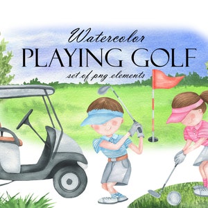 Watercolor Golf Clip Art, Golfer Clipart, Golf Club, Sports Clipart, Golf Car, Summer Outdoors Activities, PNG 245 image 1